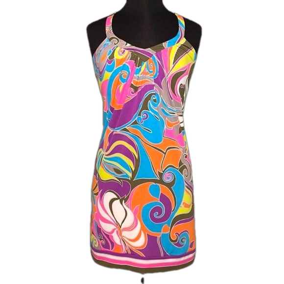 Trina Turk Racer-Back Mini Psychedelic Dress Size 0 - Picture 1 of 12